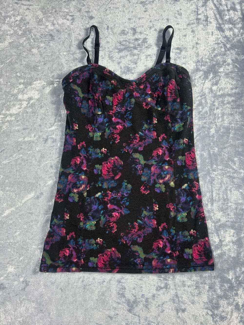 Decree Black Multi Floral Print Corset Cami Tank Top Size S